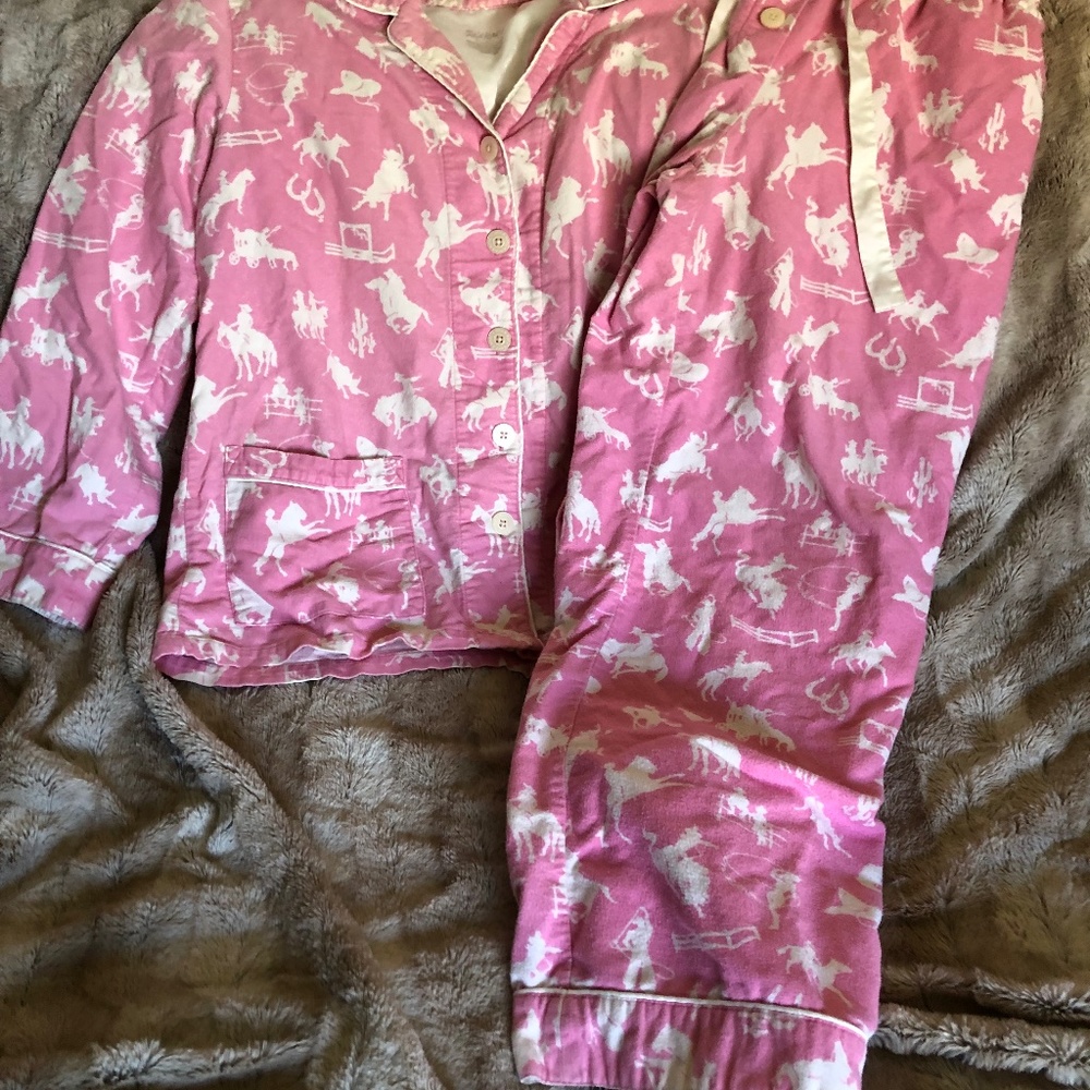 NICK&NORA PJS, VERY RARE, SZ M, HORSE/WESTERN, PINK/WHITE FLANNEL, EUC-NO FLAWS